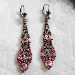 Pink Rhinestone Chandelier Earrings